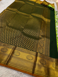 Classic Lime Green 2gm Zari Brocade Bridal Elegance Kanchipuram Handloom Silk Saree SS26399