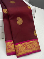 Load image into Gallery viewer, Classic Brick Red &amp; Pink 2gm Zari Elegance Kanchipuram Handloom Silk Saree SS23757
