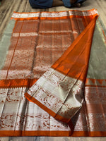 Load image into Gallery viewer, Classic Fern Green &amp; Burnt Orange Elegance Kanchipuram Handloom Silk Saree SS28441
