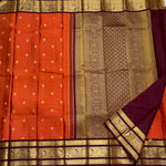 Load image into Gallery viewer, Classic Orange &amp; Coffee Brown 1gm Zari Butta Elegance Kanchipuram Handloom Silk Saree SS27653
