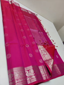 Classic Reddish Pink Double Warp Elegance Handloom Soft Silk Saree SS22178