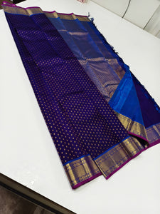 Classic Royal Navy Blue & Azure Blue 2gm Zari Elegance Kanchipuram Handloom Silk Saree SS24332