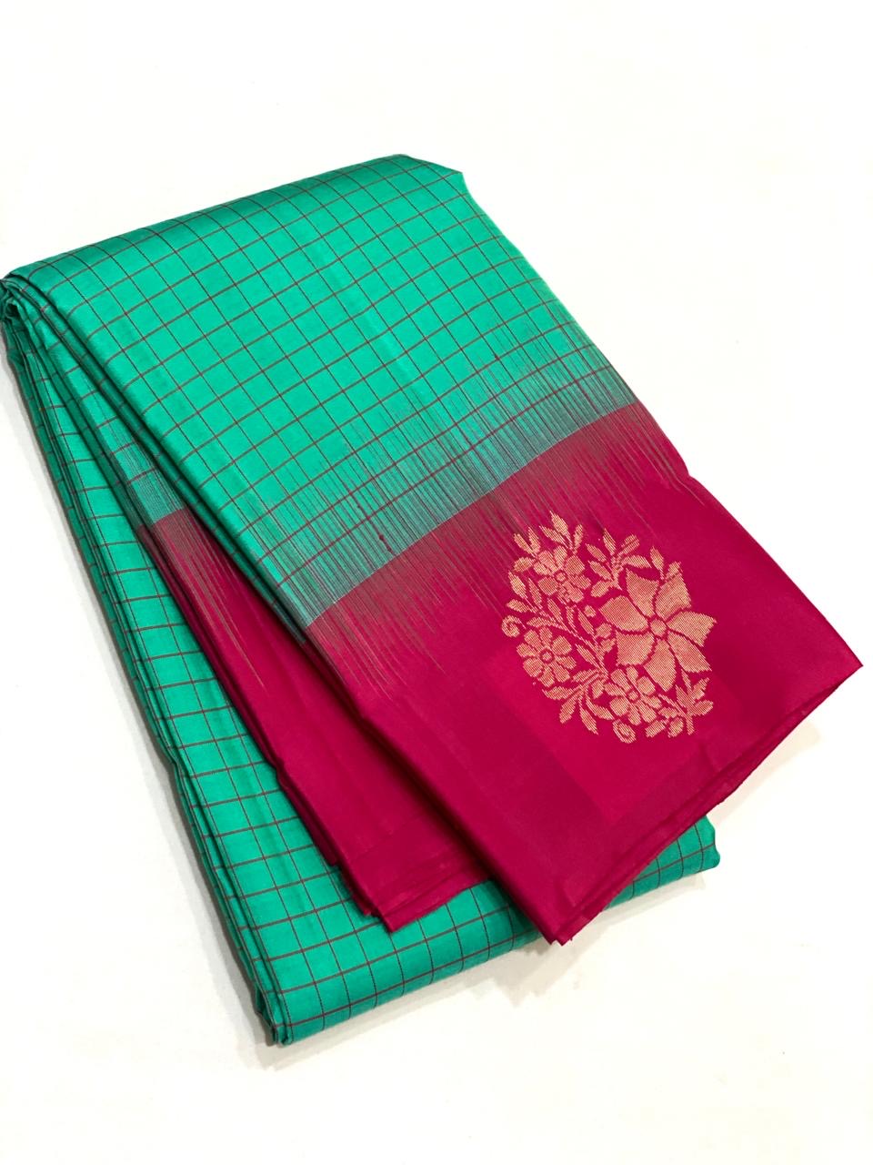 Sea Green & Reddish Pink Elegance Kanchipuram Handloom Silk Saree SS23541