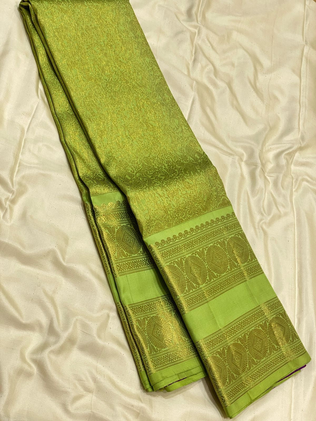 Pastel Green & Vadamalli 3gm Zari Meenakari Brocade Bridal Elegance Kanchipuram Handloom Silk Saree SS24704