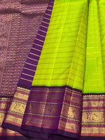 Load image into Gallery viewer, Classic Lime Green &amp; Plum 3gm Zari Vaira Oosi Beldari Design Elegance Kanchipuram Handloom Silk Saree SS24447
