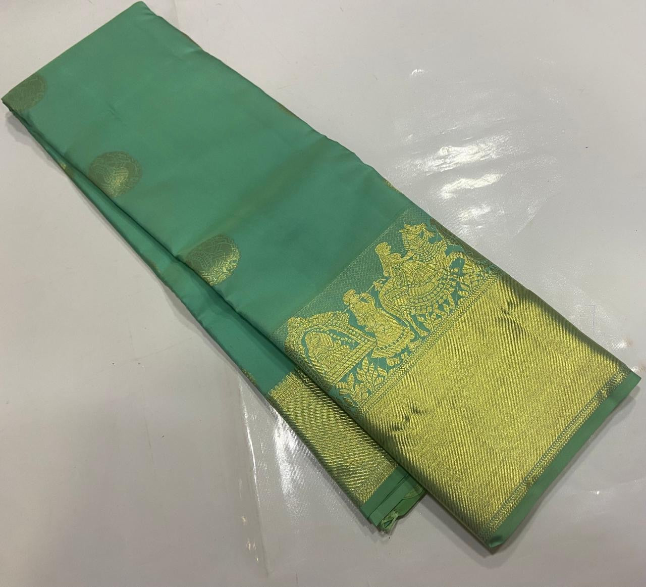 Pastel Sea Green Elegance Kanchipuram Handloom Silk Saree SS23776