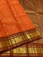 Load image into Gallery viewer, Classic Apricot Orange &amp; Burnt Orange 2gm Zari Vaira Oosi Elegance Kanchipuram Handloom Silk Saree SS25328
