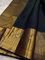 Load image into Gallery viewer, Classic Charcoal Black 2gm Zari Bridal Elegance Kanchipuram Handloom Silk Saree SS24783
