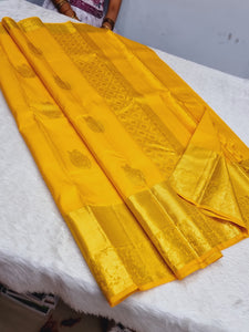 Classic Sunny Yellow 1gm Zari Elegance Kanchipuram Handloom Silk Saree SS24341