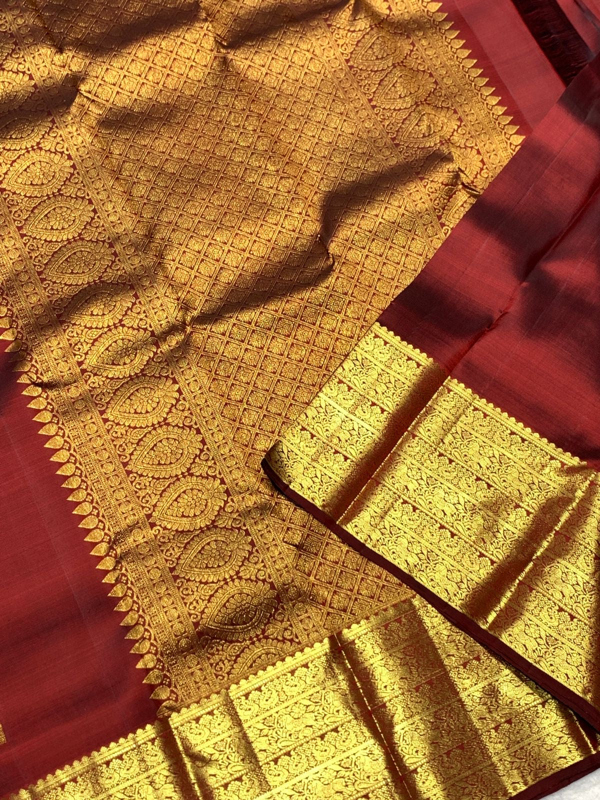 Classic Brick Orange 2gm Zari Bridal Elegance Kanchipuram Handloom Silk Saree SS25566