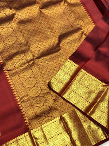 Classic Brick Orange 2gm Zari Bridal Elegance Kanchipuram Handloom Silk Saree SS25566