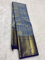 Load image into Gallery viewer, Classic Ash Grey &amp; Steel Blue 2gm Zari Bridal Elegance Kanchipuram Handloom Silk Saree SS27506
