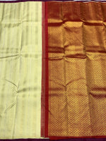 Load image into Gallery viewer, Classic Golden Cream &amp; Crimson Red 2gm Zari Kanchipuram Handloom Silk Saree SS25849
