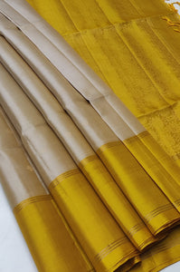 Classic Butter Cream & Golden Yellow Elegance Handloom Soft Silk Saree SS25539