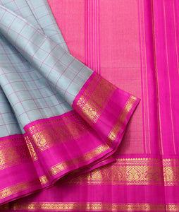 Classic Grey & Deep Pink 2gm Zari Elegance Kanchipuram Handloom Silk Saree SS23550