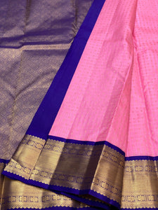 Classic Baby Pink & Royal Blue 1gm Zari Kanchipuram Handloom Silk Saree SS25810