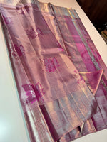 Load image into Gallery viewer, Classic Pastel Onion Pink Maple Leaf Designed 2gm Zari Bridal Elegance Kanchipuram Handloom Silk Saree SS25945
