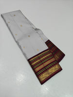 Load image into Gallery viewer, Classic Silver Grey &amp; Berry Plum 2gm Zari Elegance Kanchipuram Handloom Silk Saree SS27624
