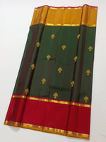 Load image into Gallery viewer, Classic Bottle Green &amp; Reddish Maroon Chocolate 3gm Zari Elegance Kanchipuram Handloom Silk Saree SS27561

