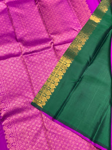 Classic Purple Violet & Pine Green 2gm Zari Elegance Kanchipuram Handloom Silk Saree SS25439