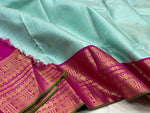 Load image into Gallery viewer, Classic Ice Blue &amp; Deep Pink 2gm Zari Silver &amp; Butta Korvai Elegance Kanchipuram Silk Saree SS24018
