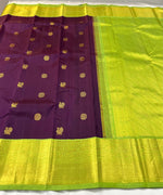 Load image into Gallery viewer, Classic Deep Violet &amp; Light Green 2gm Zari Elegance Kanchipuram Handloom Silk Saree SS25394

