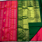 Load image into Gallery viewer, Pinkish Orange  &amp; Pine Green 2gm Zari Elegance Kanchipuram Handloom Silk Saree SS20583
