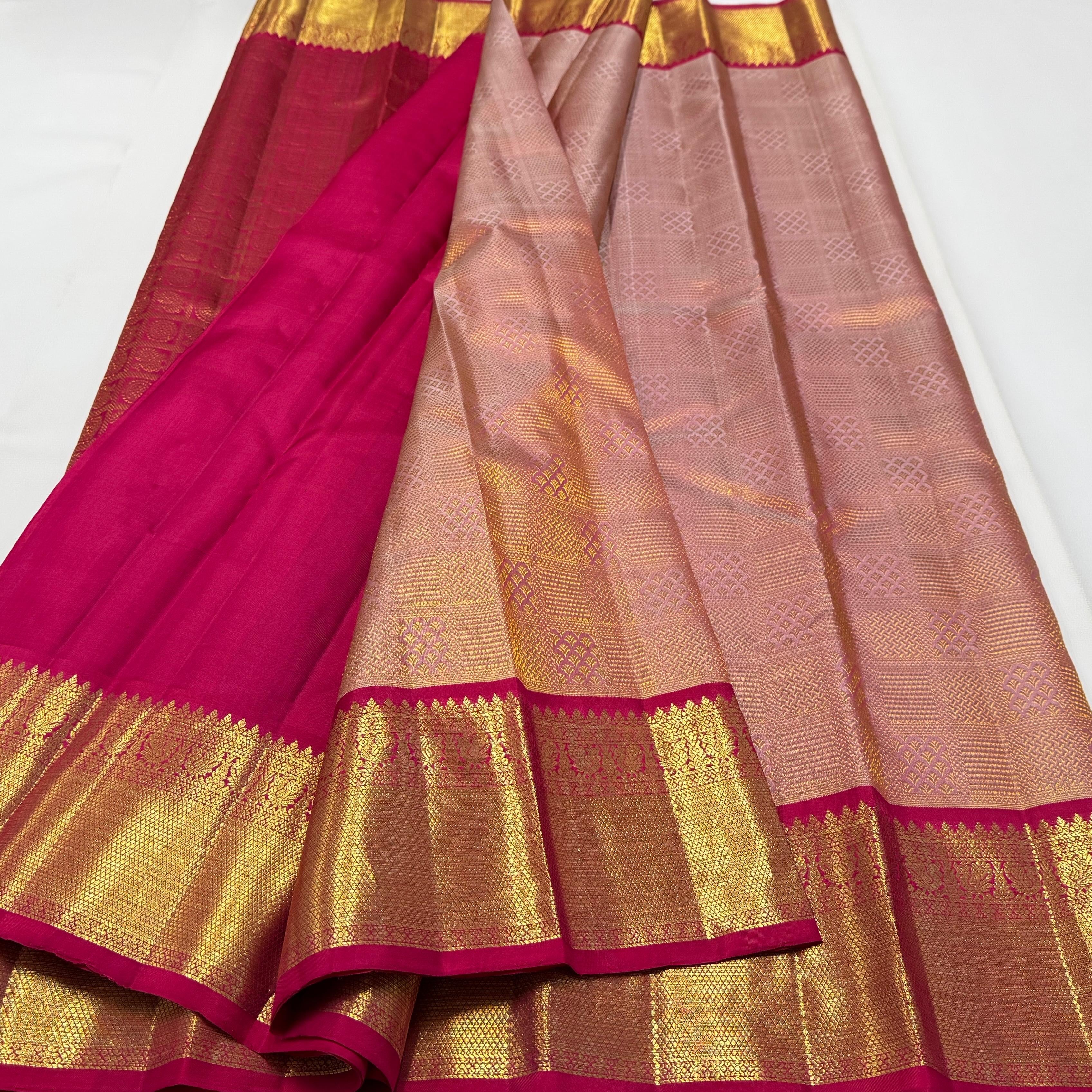 Classic Sunset Orange 1gm Zari Elegance Kanchipuram Handloom Silk Saree SS25272
