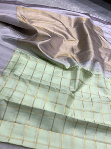 Classic Grey & Lime 2gm Zari Kanchipuram Handloom Silk Saree SS25930