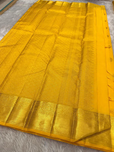 Classic Mango Yellow Kanchipuram Handloom Silk Saree SS26045