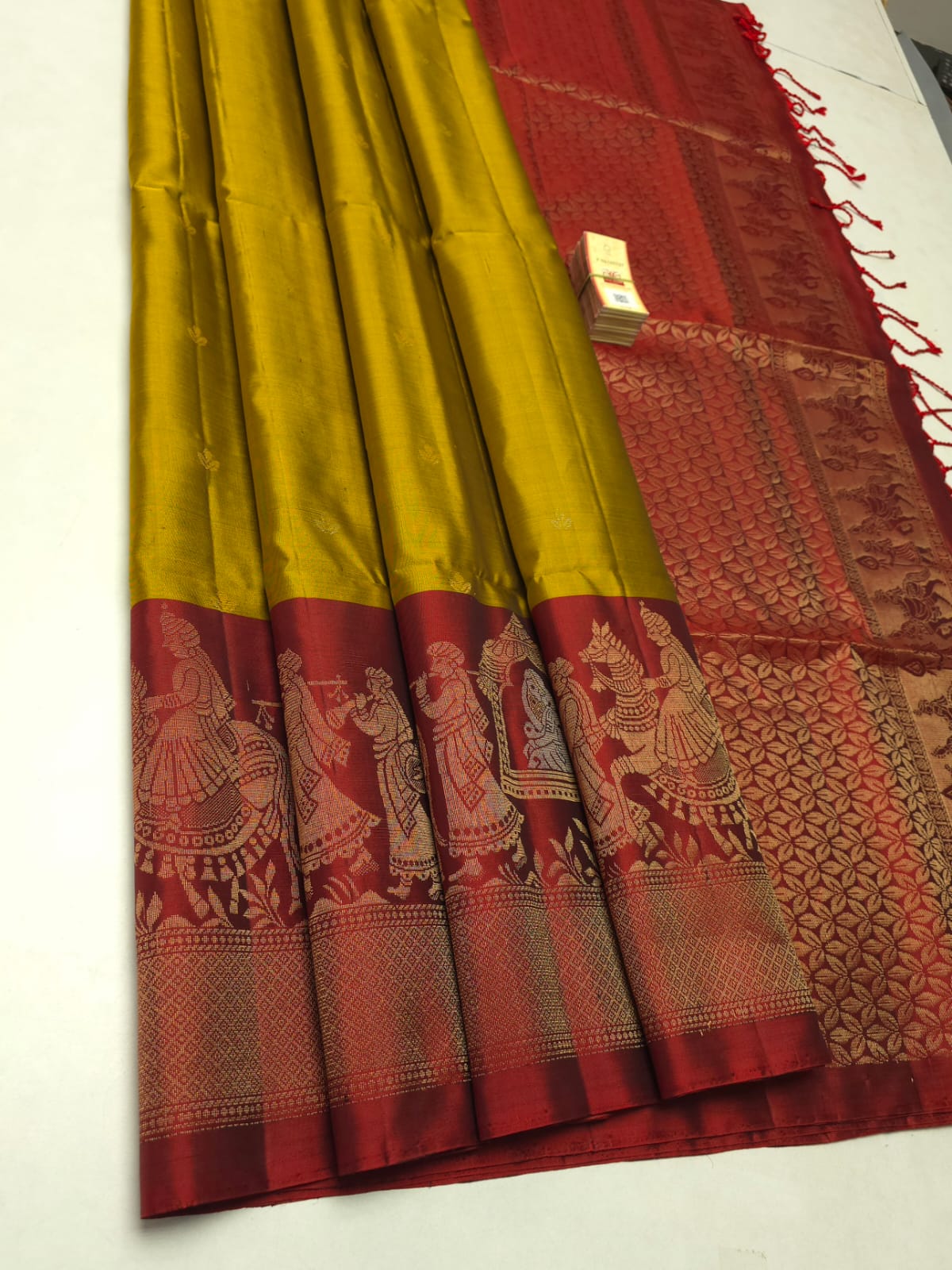 Classic Gold & Brick Red Elegance Handloom Soft Silk Saree SS26635