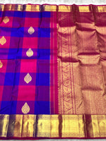 Load image into Gallery viewer, Classic Royal Blue &amp; Purple Pink 2gm Zari Kanchipuram Handloom Silk Saree SS25572

