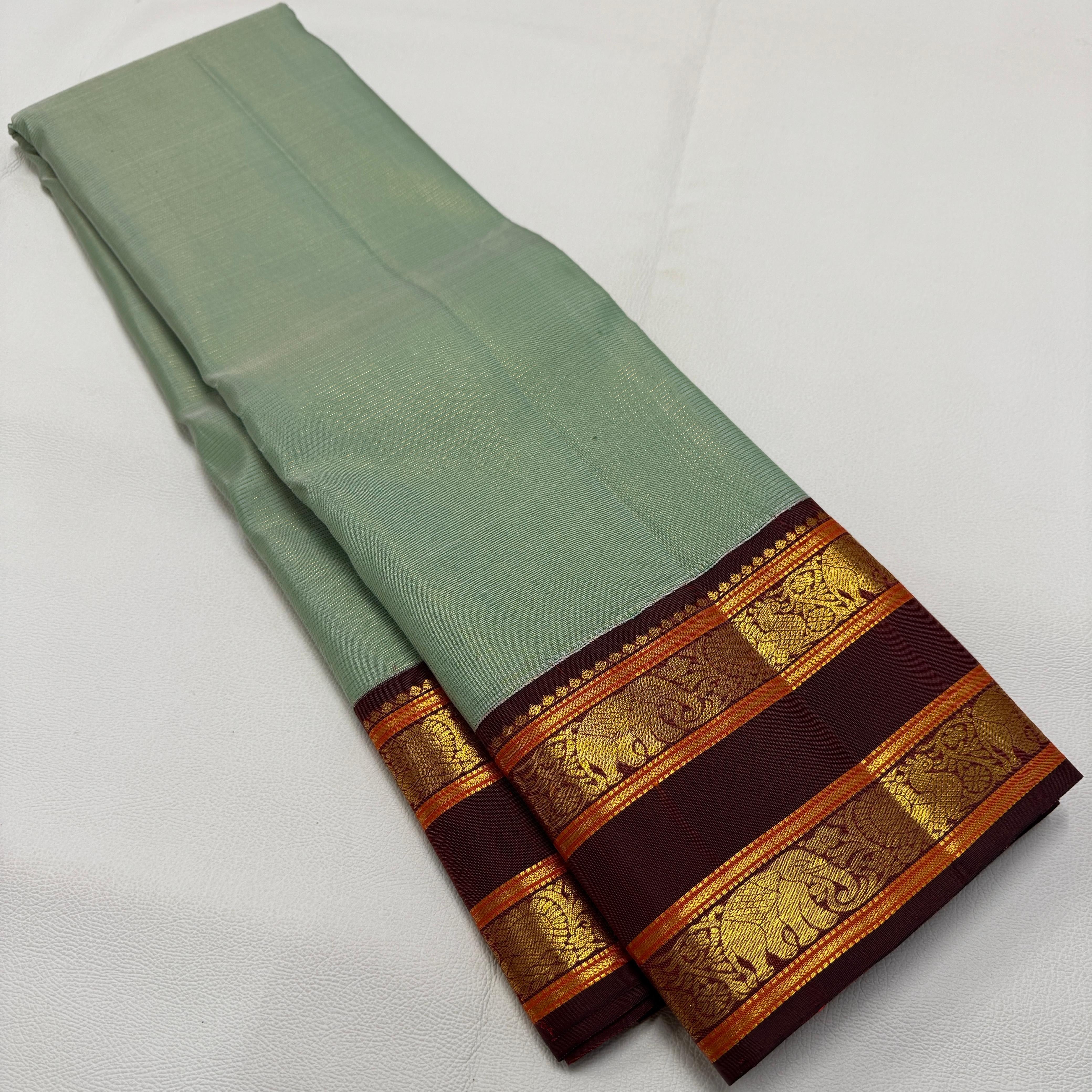 Classic Fern Green & Maroon Korvai Vaira Oosi 2gm Zari Kanchipuram Handloom Silk Saree SS26056