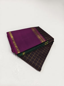 Classic Dark Chocolate & Berry Wine 2gm Zari Elegance Kanchipuram Handloom Silk Saree SS24467