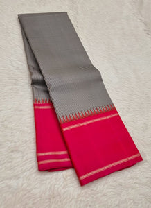 Black Checker & Raspberry 2gm Zari Korvai Traditional Elegance Kanchipuram Handloom Silk Saree SS20359