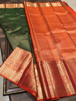 Load image into Gallery viewer, Classic Dark Green &amp; Orange Bridal Elegance Kanchipuram Handloom Silk Saree SS26695
