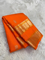 Load image into Gallery viewer, Classic Pumpkin Orange Elegance Kanchipuram Handloom Silk Saree SS27248
