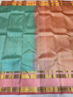 Load image into Gallery viewer, Classic Pastel Aqua &amp; Baby Pink Silver Zari Gatti Elegance Kanchipuram Handloom Silk Saree SS27822
