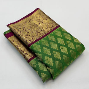 Classic Green & Wine Red 1gm Zari Bridal Elegance Kanchipuram Handloom Silk Saree SS21816