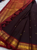 Load image into Gallery viewer, Classic Coffee Brown &amp; Garnet Red Elegance Kanchipuram Handloom Silk Saree SS27369
