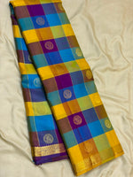 Load image into Gallery viewer, Classic Multicolor Check Vadamalli Butta 1gm Zari Elegance Kanchipuram Handloom Silk Saree SS28332
