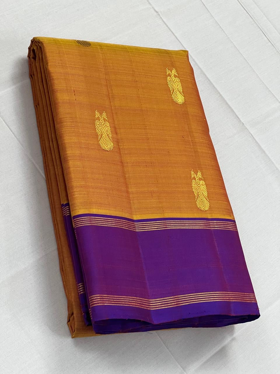 Classic Mustard Yellow & Purple 2gm Zari Kanchipuram Handloom Silk Saree SS26017