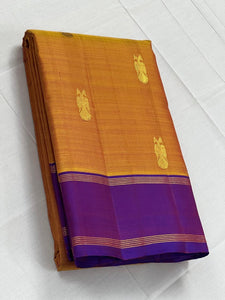 Classic Mustard Yellow & Purple 2gm Zari Kanchipuram Handloom Silk Saree SS26017