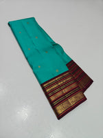 Load image into Gallery viewer, Classic Aqua &amp; Plum 2gm Zari Elegance Kanchipuram Handloom Silk Saree SS27623
