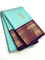 Load image into Gallery viewer, Aqua &amp; Berry Plum 2gm Zari Elegance Kanchipuram Handloom Silk Saree SS20518
