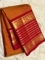 Load image into Gallery viewer, Classic Orange &amp; Brick Red Long Border Vintage Elegance Kanchipuram Handloom Silk Saree SS27182
