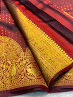 Load image into Gallery viewer, Classic Chilli Red Maroon 2gm Zari Elegance Kanchipuram Handloom Silk Saree SS27999
