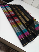 Load image into Gallery viewer, Classic Multi Color Charcoal Black 2gm Zari Elegance Kanchipuram Handloom Silk Saree SS27973
