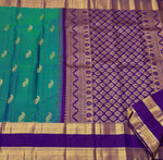 Load image into Gallery viewer, Classic Peacock Blue 1gm Zari Elegance Kanchipuram Handloom Silk Saree SS24198
