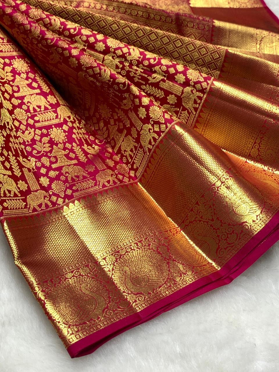 Classic Glow Pink 2gm Zari Bridal Elegance Kanchipuram Handloom Silk Saree SS25432